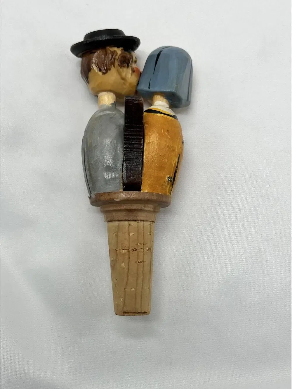 Antique Bottle Stopper Mechanical Kissing Couple Hand Carved